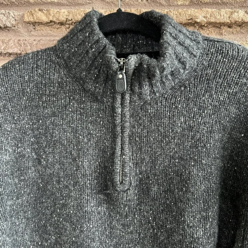 GAP Men's Rugged Gray Marl Lambswool 1/4 Zip Henley Sweater Size XL Unisex